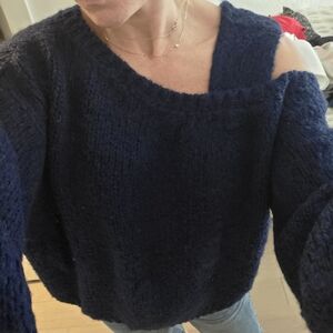 Chic Off-the-Shoulder Navy Sweater